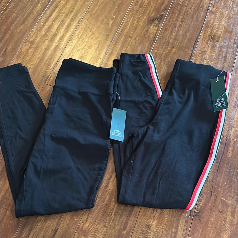 2 Pair NWT Wild Fable Black Leggings one with Red & White Stripes Small New